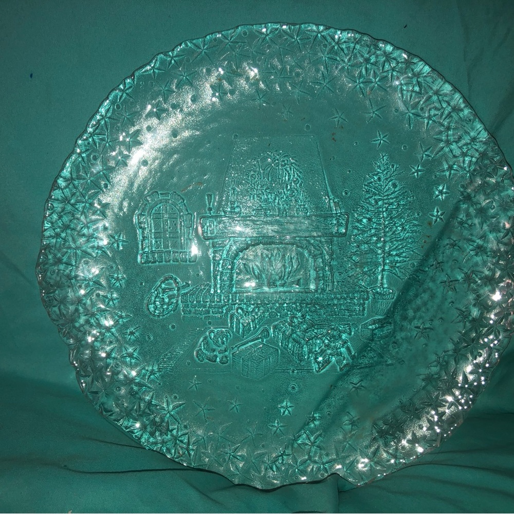 13" Duralex France glass serving platter Christmas Holiday tree